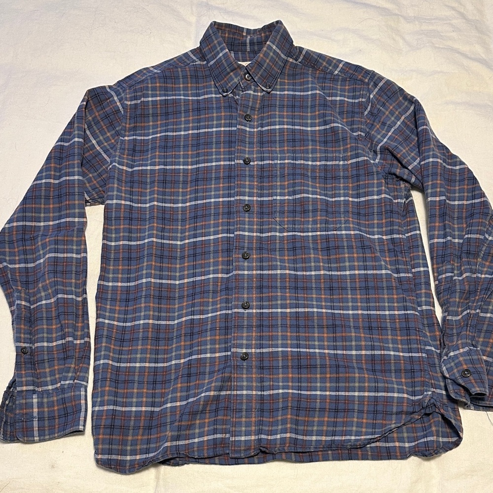 Duck Head Men's Blue and Brown Plaid Flannel Shirt